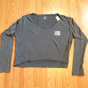 NWT PINK Victoria's Secret Cropped Long Sleeve Lounge Pajama Shirt
